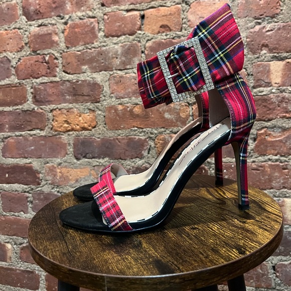 Betsey Johnson Shoes - Betsy Johnson Red Tartan Strappy Heels Size 9.5